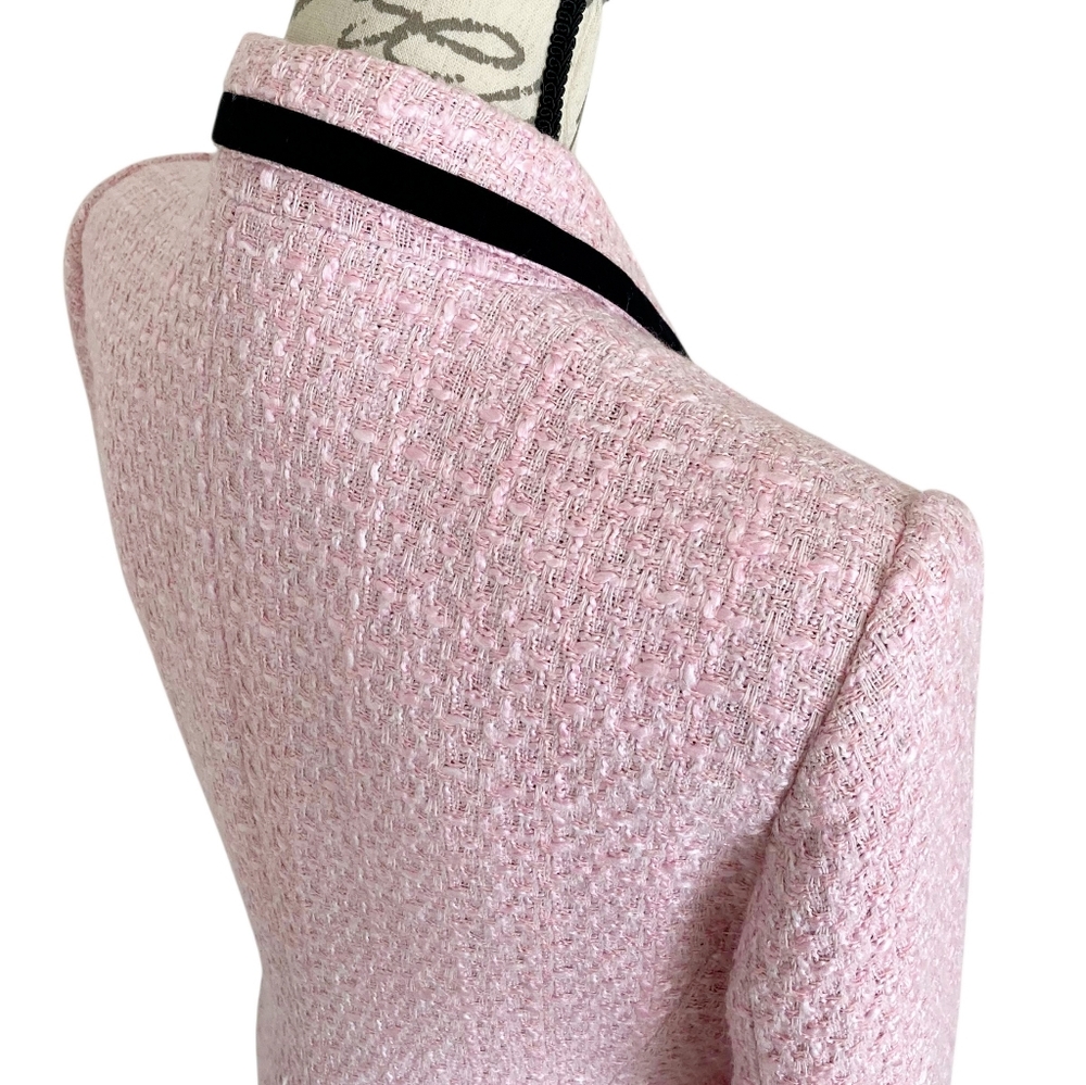 SOLD Zara Tweed pink Double Breasted Blazer Jacket L Structured contrast Black - Picture 14 of 17